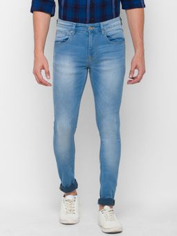 Spykar - Men Light Blue Cotton Super Slim Fit Tapered Length Jeans (super Skinny)