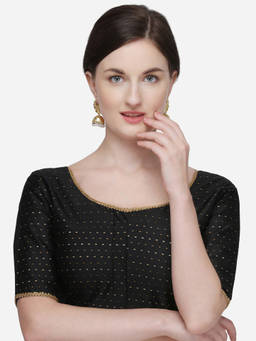 Amrutam Fab - Womens Jacquard Black Phantom Silk Stiched Blouse With Round Neck