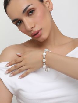Khushi Jewels - Zircon Ball Silver Pearl Bracelate