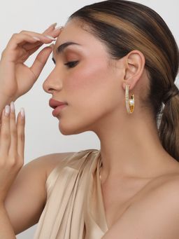 Khushi Jewels - Diamond and Pearl Half Hoops Earrings