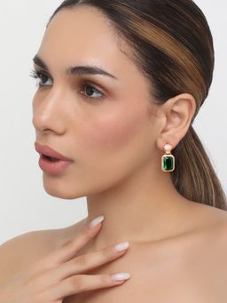 Khushi Jewels - Zircon Diamond Green Stone Drop Earrings