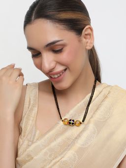 Khushi Jewels - Gold Plating Black Beads Pearl Mangalsutra