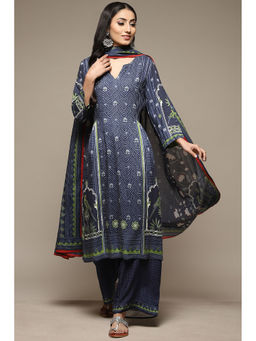 Biba - Womens Green Printed Rayon Straight Suit (Set of 3)