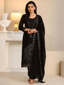 Libas - Black Embroidered Sequined Work Kurta with Pant and Dupatta