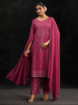 Libas - Pink Embroidered Sequined Work Kurta with Pant and Dupatta