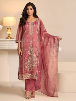 Libas - Pink Paisley Embroidered Kurta with Pant and Dupatta