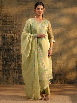 Libas - Green Floral Embroidered Kurta with Pant and Dupatta
