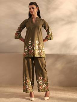 Libas - Olive Floral Printed Co-Ord Set