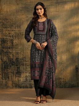 Libas - Black Printed Sequined Work Kurta with Pant and Dupatta