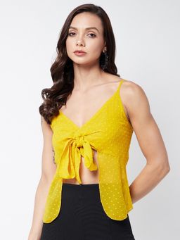 Magre - Yellow Dot Textured Front Knot Top