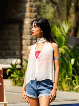 NISHORAMA - Ahana Halter Neck Top White