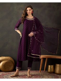 Gahan - Purple Silk Blend Zari Sequence Embroidered Kurta with Pant & Dupatta