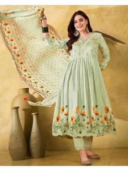 Gahan - Green Silk Blend Zari Sequence Thread Work Embroidered Anarkali Kurta with Pant & Dupatta