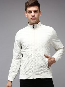 SHOWOFFFF - Men Solid White High Neck Padded Jacket
