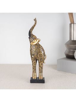 HomeTown - Miraya Rising Tusk Elephant , Polyresin Hand Finished Figurine Gold & Black