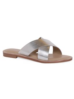 CAMLEE COMFORT - Zen Classic Silver Cross-Strap Slide Flats