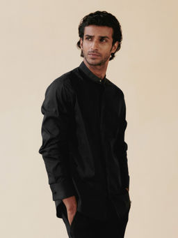 Andamen - Regular Fit Black Solid Formal Shirt