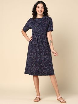 Zelena - Half Sleeve Navy Blue Zipless Feeding Dress
