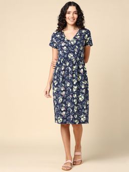 Zelena - Short Sleeve Blue Zipless Feeding Dress