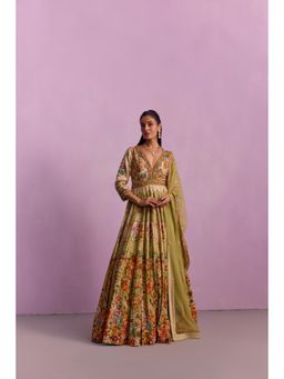KALISTA - Adhira Multi-coloured Floral Embellished Anarkali with Dupatta (Set of 2)