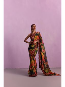 KALISTA - Ruhie Multicolour Embroidered Saree with Stitched Blouse and Belt