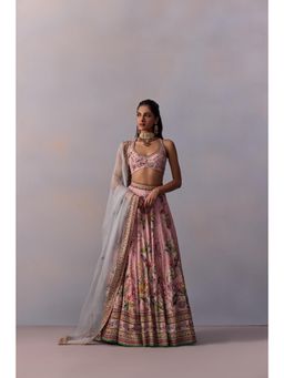 KALISTA - Neisha Pink Embellished Floral Blouse with Lehenga and Dupatta (Set of 3)