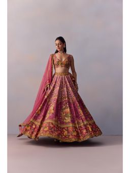 KALISTA - Zareen Candy Pink Embellished Floral Blouse with Lehenga and Dupatta (Set of 3)