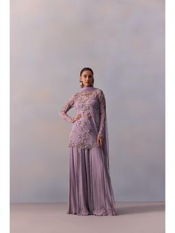KALISTA - Fidah Lavender Embellished Bustier with Sharara and Dupatta & Jacket (Set of 4)