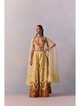 KALISTA - Women's Meher Yellow Floral Blouse with Palazzo and Jacket (Set of 3)