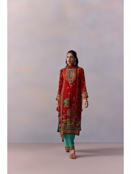 KALISTA - Siah Red Printed Tassels Kurta with Pant and Dupatta (Set of 3)