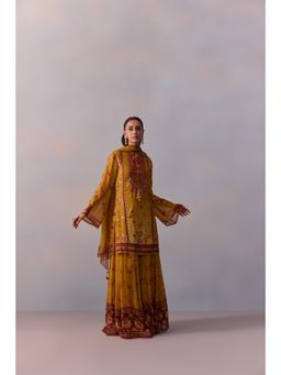 KALISTA - Anaisha Cannary Mustard Floral Print Kurta with Sharara and Dupatta (Set of 3)