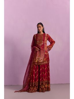 KALISTA - Anaisha Rose Floral Print Kurta with Sharara and Dupatta (Set of 3)