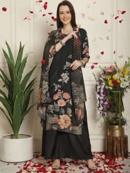 Stylee LIFESTYLE - Black Wool Digital Printed Dress Material (Set of 3)