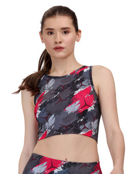 SOIE - Sleeveless Quick Dry Printed Athleisure Crop Top-Multi-Color