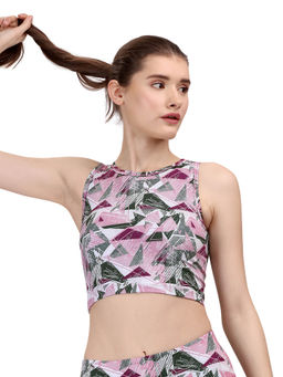 SOIE - Sleeveless Quick Dry Printed Athleisure Crop Top-Multi-Color