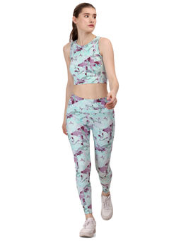SOIE - High Waist Printed Ankle Length Activewear Sports Tight & Crop Top Multi-color (Set of 2)