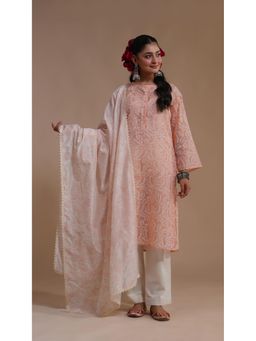 LAHARIO - Women's Orange Kurta with Pant & Dupatta