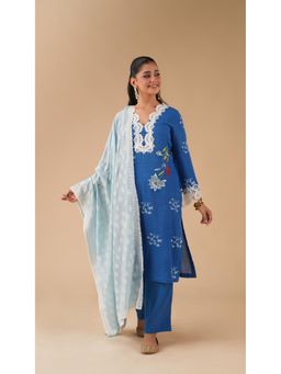 LAHARIO - Women's Navy Blue Kurta with Pant & Dupatta