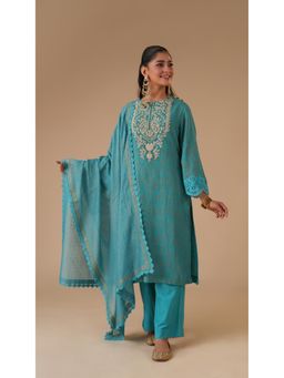 LAHARIO - Women's Teal Kurta with Pant & Dupatta