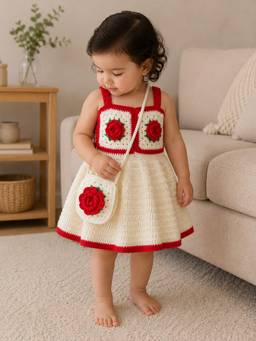 Woonie - Hand Knitted Frock With Matching Bag - Cream