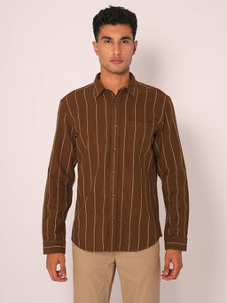 Selected - Men Brown Stripes Casual Shirt