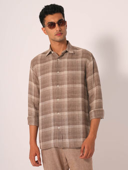 Selected - Men Beige Checks Casual Shirt