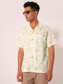 Selected - Men Beige Embroidered Casual Shirt