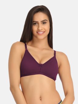 Clovia - Cotton Rich Solid Non-Padded Full Cup Wire Free T-shirt Bra - Dark Purple