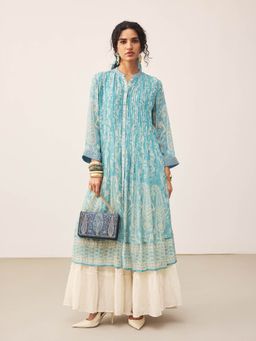 Ritu Kumar - Aqua Floral Full Sleeves Kurta with Inner