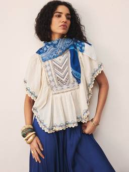 Ritu Kumar - Off White Embroidered Flared Sleeves Kurti