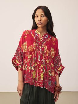 Ritu Kumar - Red Floral Full Sleeves Kurti