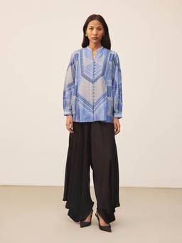 Ritu Kumar - Blue Geometric Full Sleeves Kurti
