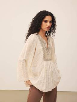 Ritu Kumar - Off White Printed Full Sleeves Kurti