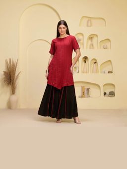 First Resort by Ramola Bachchan - Women Red Mirror Hand Embroidered Asymmetric Kurta